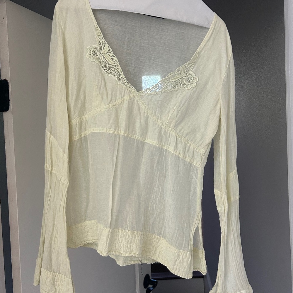 Loops women’s sheer cotton silk blend top light green / yellow  Boho small